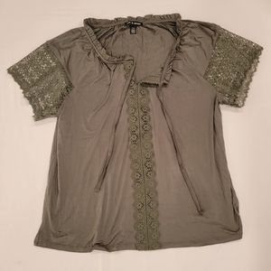Cable & Gauge L Army Green Crochet Peasant Top NWOT